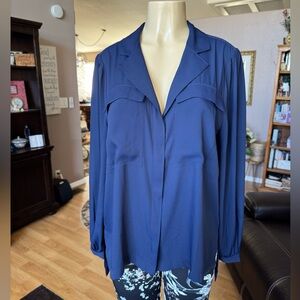WHBM navy blue long sleeves Vneck blouse-size L